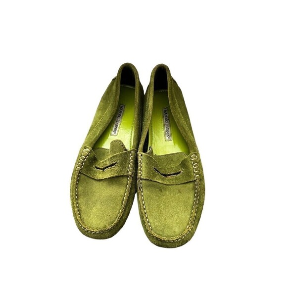 MANOLO BLAHNIK Roadster Green Suede Driving Loafers Mocs Terry Lined Sz 37 - Picture 1 of 9